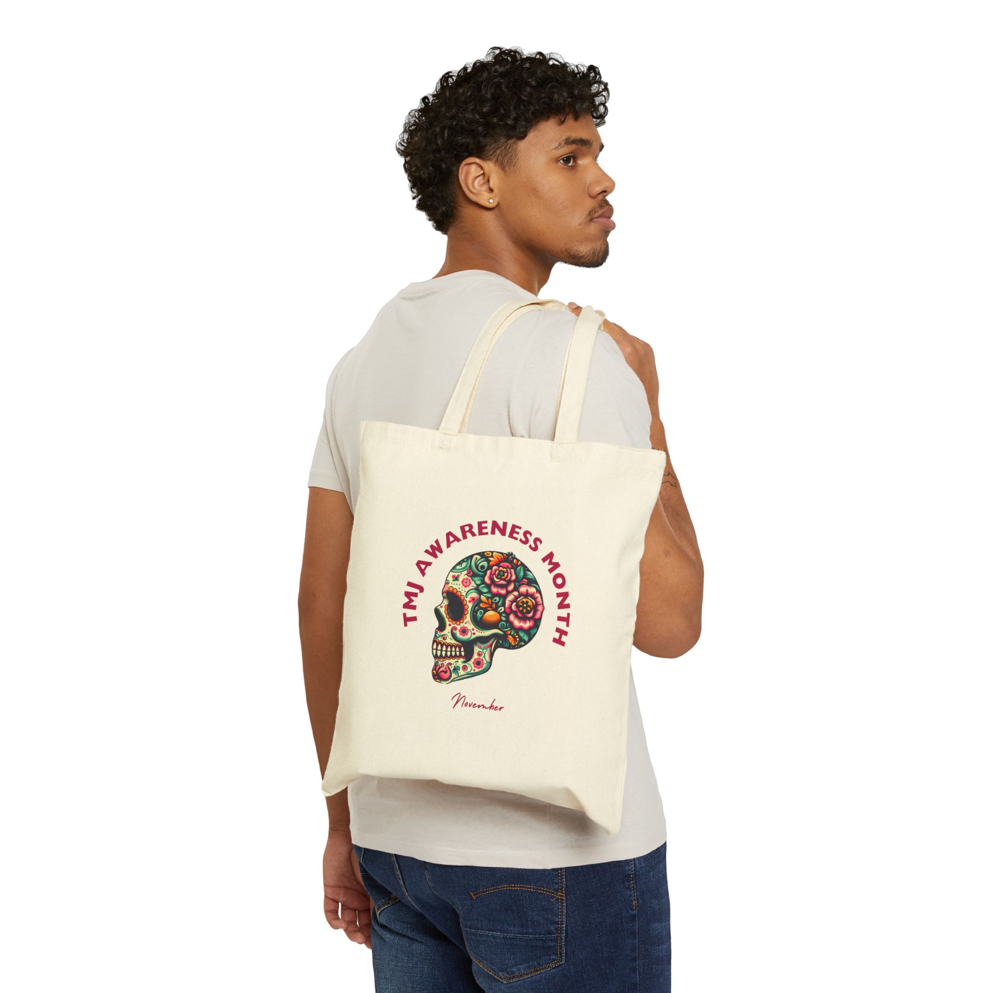 Tote Bag — TMJ Awareness Month Sugar Skull Canvas Tote - Image 4